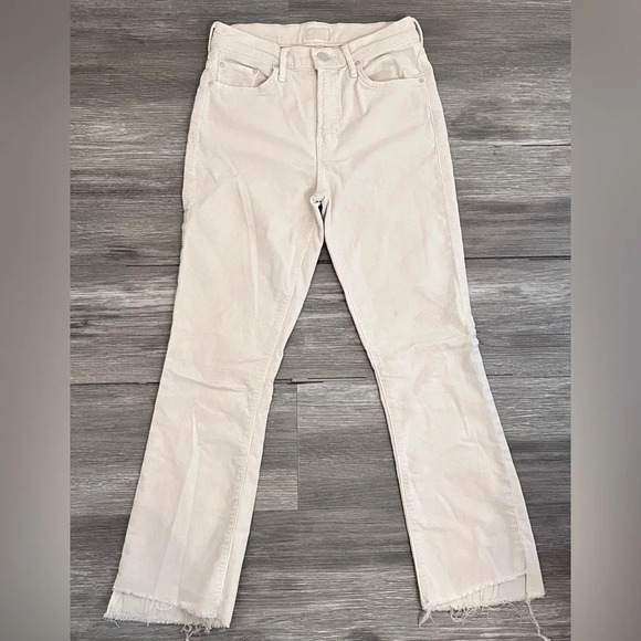 Mother Jeans Women 24‎ White Corduroy Insider Crop Step Fray Hopscotch Chalk - Picture 1 of 9